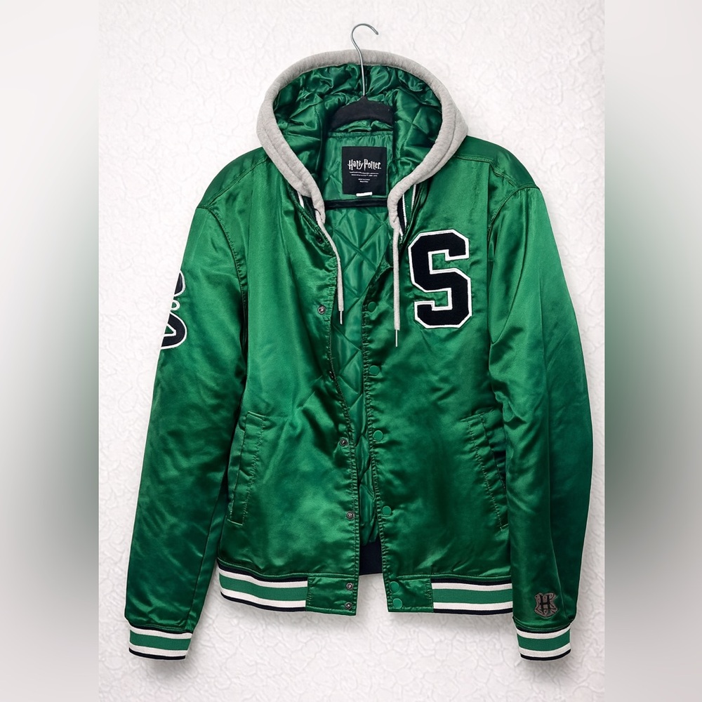 Harry Potter Slytherin Green Varsity Jacket w/ Hood - Adult Size Small - NWOT